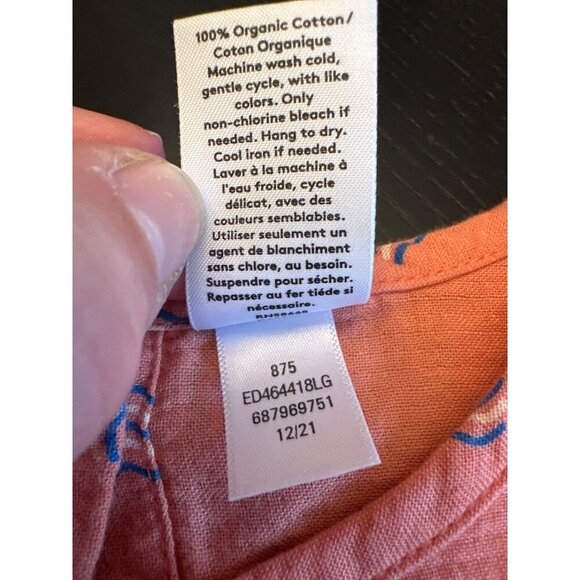 Open Edit Girls Organic Cotton Dress Wavy Print Coral/Blue Size 7 - Picture 3 of 5